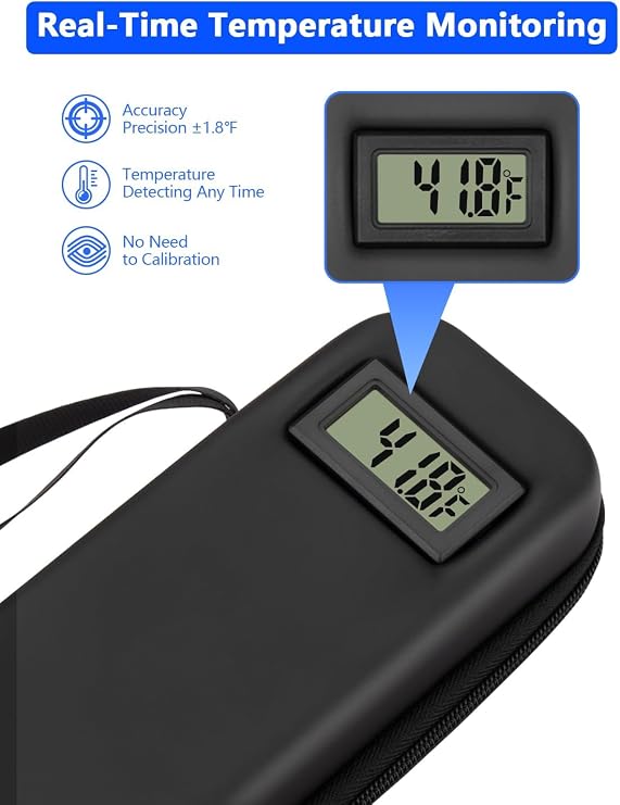 Insulin Cooler Travel Case TSA Approved Medication Cooler for Travel with FThermometer Temperature Display, Diabetic Travel Case with 2 Reusable Ice Packs for Daily & Trip(Black)