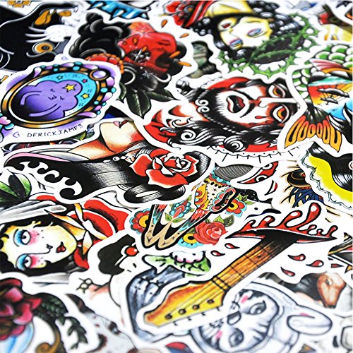 50 Pcs Vinyl Tattoo Stickers Waterproof Old School Tattoo Sticker Pack For Water Bottle Hydro Flask Laptop Skateboard Luggage Bike Car #TOP3