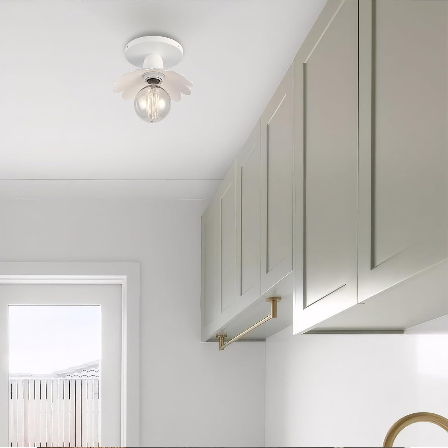 Ceiling Light Fixture, Flower Style Wall Light Fixture, Semi Flush Mount Small Ceiling Light, Modern Indoor Flush Mount Light for Bedroom, Entryway, Hallway, Room Decor Lamp (White)