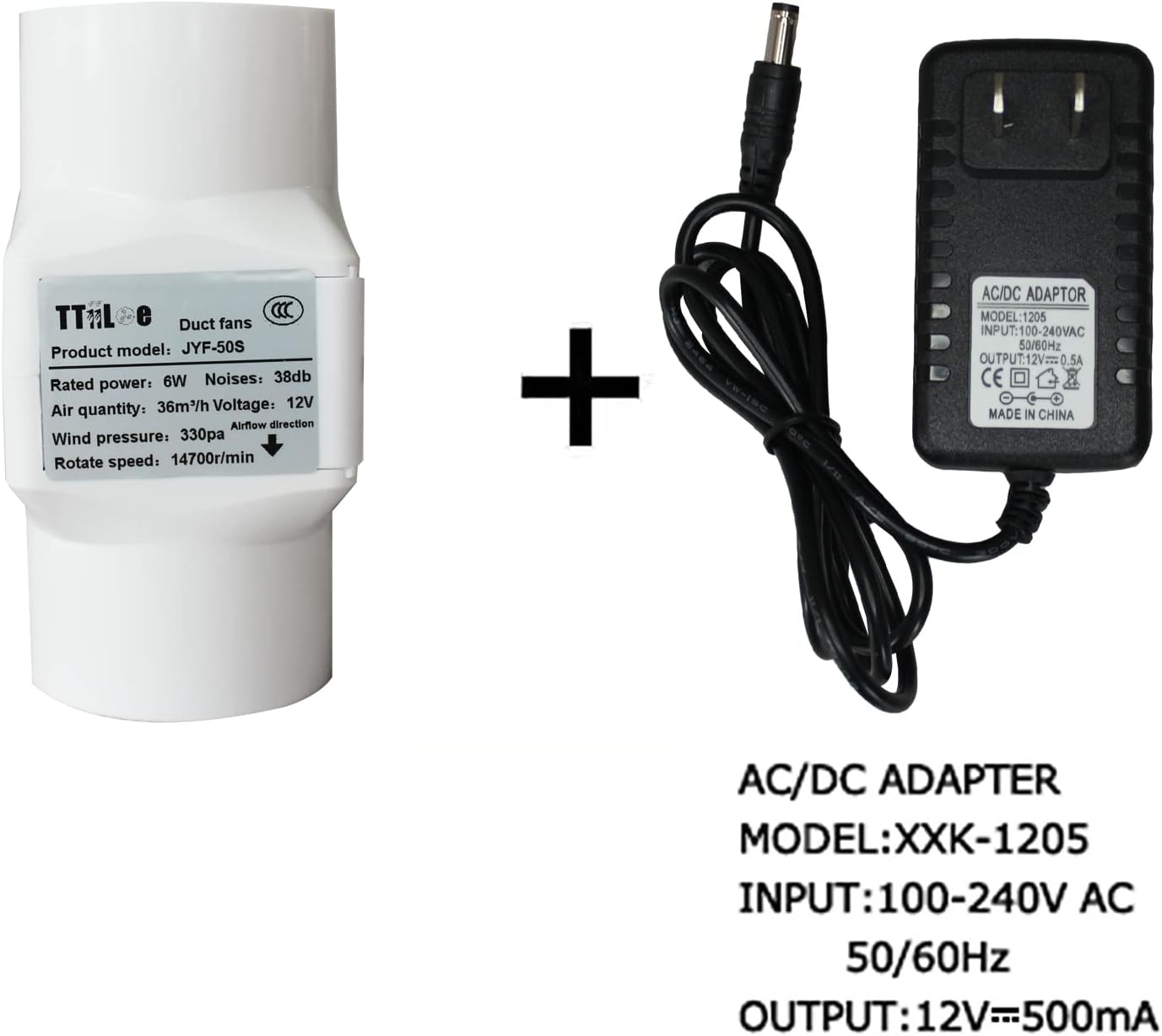 2 Inch 12V Inline Duct Fan for Grow Tent, 50mm 6W Air Vent Fan Booster, Small Mixing Flow Pipe Exhaust Fans, 36 m³/h Mini Blower for Pet House, Attic, Wardrobe, Shoe Cabinet (Normal Power)