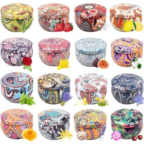 Scented Candles Gift Set, Natural Soy Wax Portable Travel Tin with Strongly Fragrance Essential Oils for Stress Relief and Aromatherapy – 16 Pack