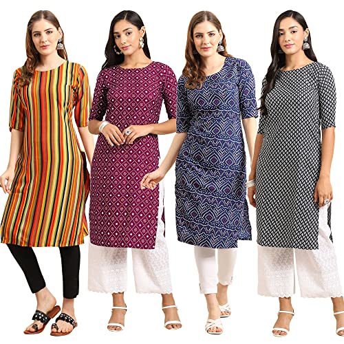 Image of Pinkmint Women's Crepe Digital Print Straight Kurta (Pack of 4)