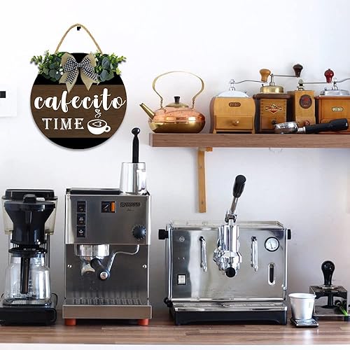 Miniatura 2 de Cartel de café Cafecito Time de 12 x 12 pulgadas, accesorios de madera para cafeterías y estaciones de café, letrero de café rústico para amantes