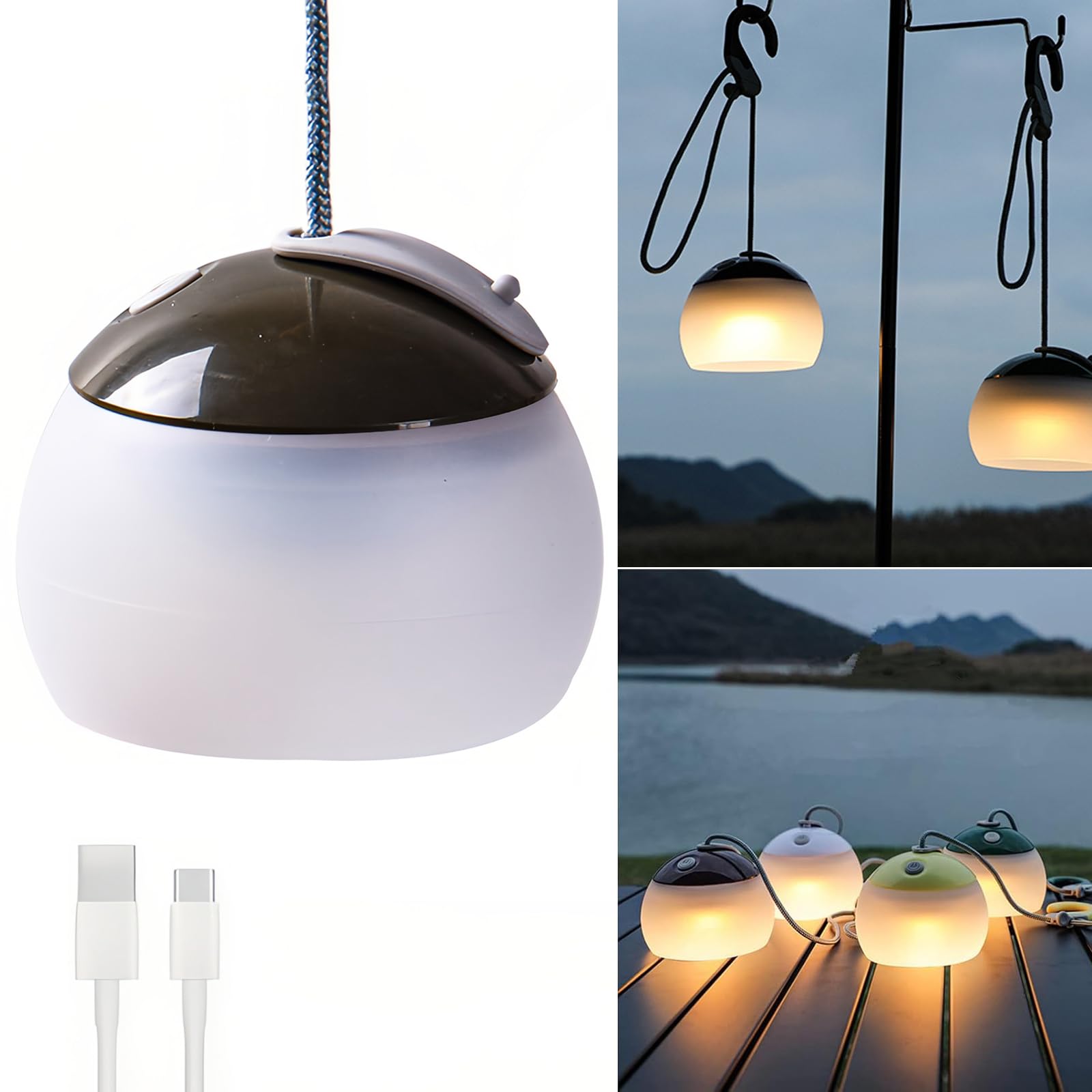 Lampe de camping avec décoration d'ambiance Lanterne ronde 3 niveaux de luminosité réglable Crochet Lampe de table Longue durée pour tente d'urgence Pêche