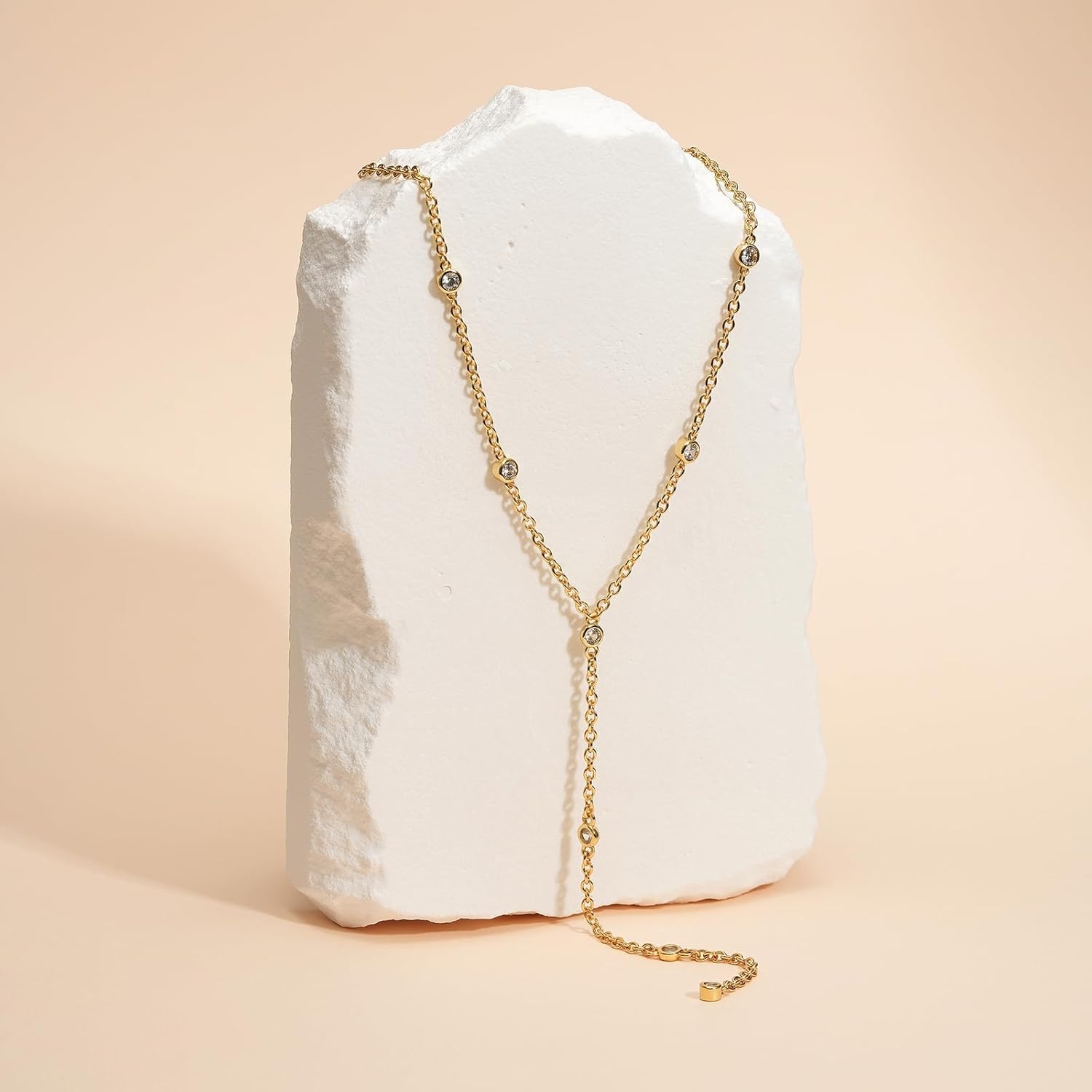 KissYan Gold Lariat Necklace for Women, Dainty 14K Gold Plated Y Shaped Cuban Chain Layered Long CZ Drop Pendant Choker Necklaces Fashion Jewelry Gifts - Image 6