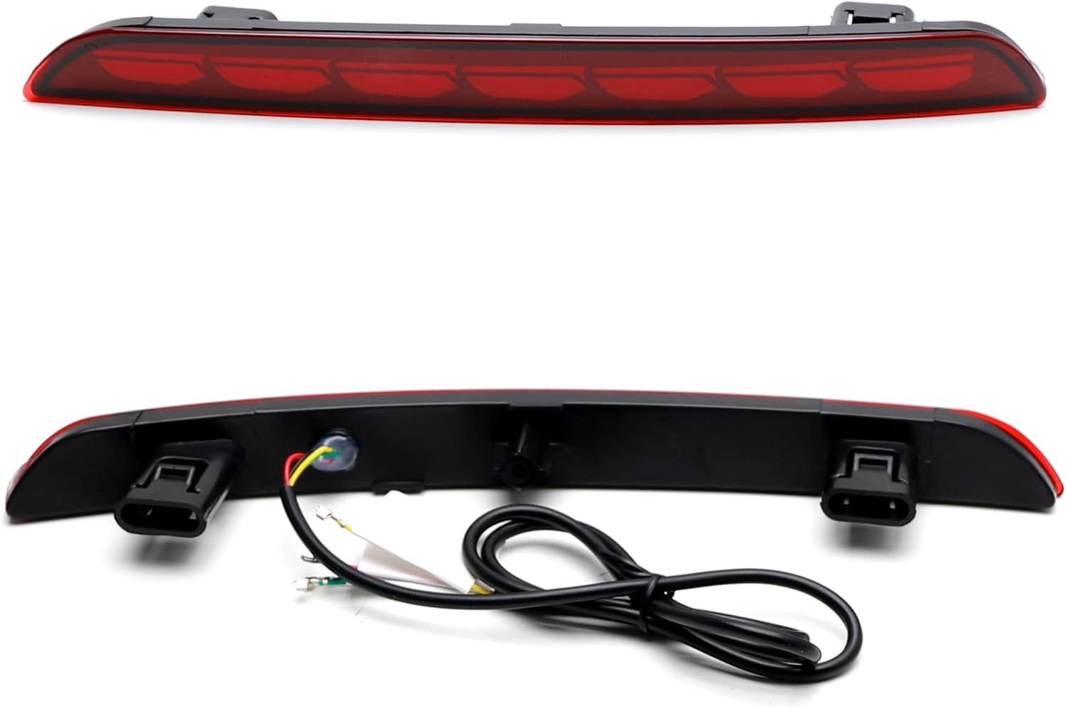 Rear view of the iJDMTOY LED bumper reflector light showing the wiring harness