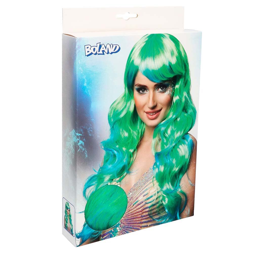 Boland BV Mermaid Wig Long Aqua Blend Blue Green Two Tone Fancy Dress Costume Lagoon Siren Accessory by
