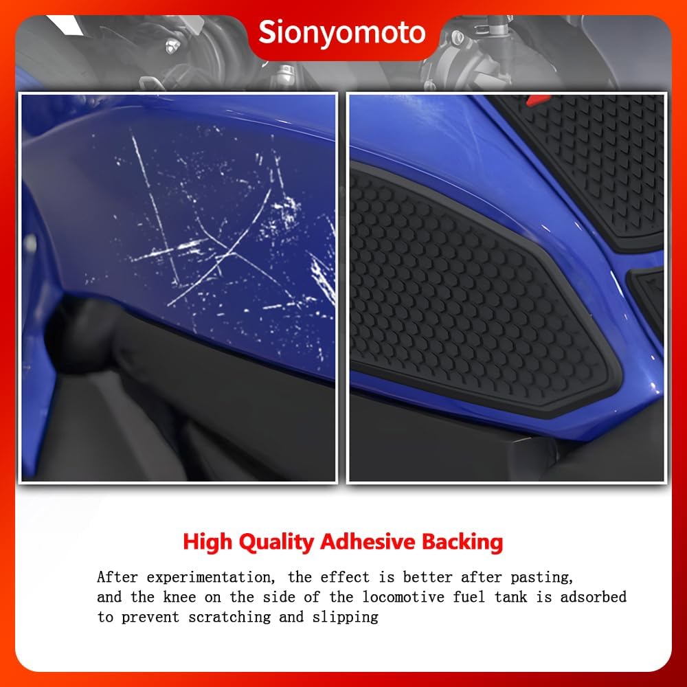 Fuel Gas Tank Pad Protector Stickers Decal Set Compatible with YZF-R7 2021 2022 2023 2024 2025- Anti-Slip Protective Kit, Black | 4-Piece