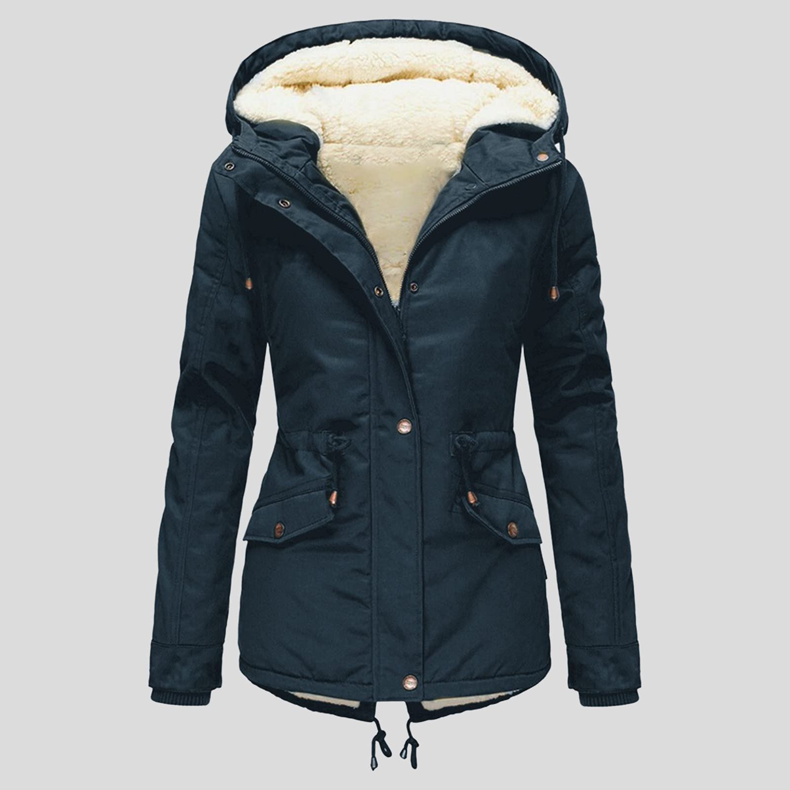 Winterjacke Warm GefüTtert Damen - Lang Elegant Mantel Mit Kapuze 3 In 1 Jacke Damen Damen Wasserdicht Atmungsaktiv PlüSchjacke Kapuzenjacke Outdoor Parka Damenjacke Herbst Winter Outdoor Frauen