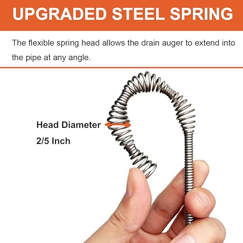 Miniatura 5 de Barrena de drenaje, removedor de obstrucciones Breezz con adaptador de taladro, serpiente de fontanería flexible de alta resistencia de 25 pies, uso