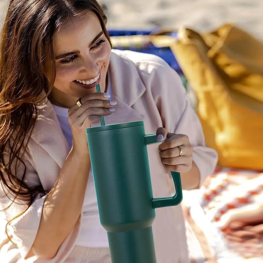 Image of CYNVEXA Personalized with Your Name, Tumbler with lid and Straw 1200ML Cup Stainless Steel Vacuum Insulated Tumbler for Water, Iced Tea or Coffee 1.2L Office Gym Travelling (Forest Green)