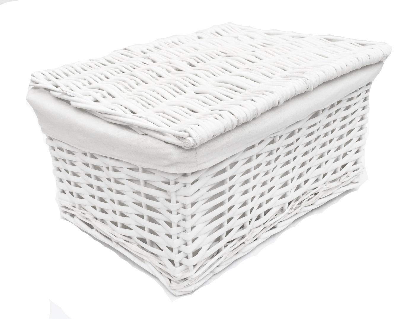 Topfurnishing White Wicker Storage Basket With Lid Lining Xmas Hamper (X Large 46X35x24cm)