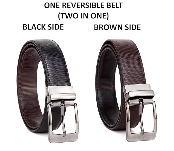JUST-STYLE Men's PU Leather Reversible Belt (Black & Brown) Size (28-46) Formal/Regular