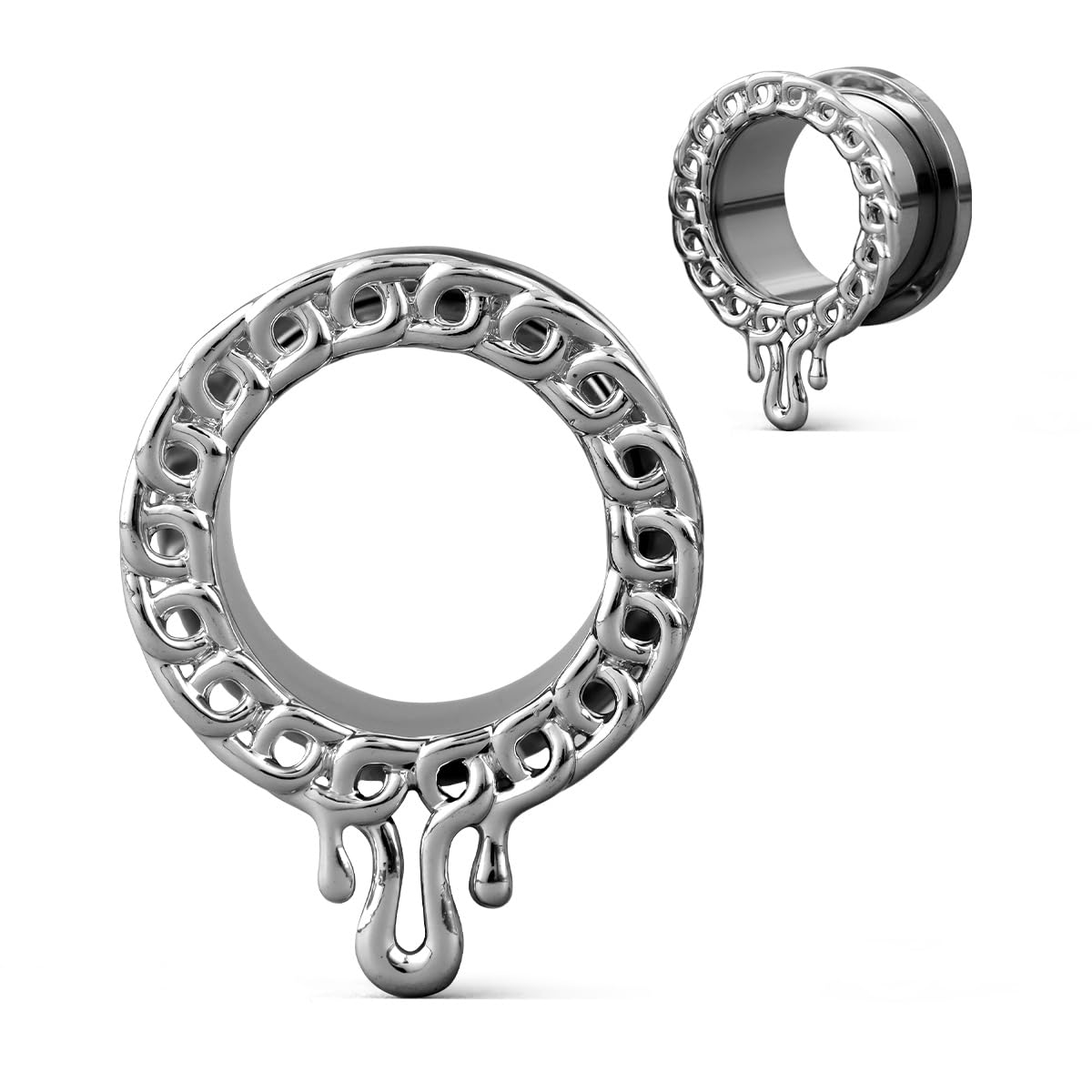COOEAR Stainless Steel Earrings Piercing Tunnels, Screw Back Ear Gauges Stretchered Plugs, Melting Chain Body Jewelry