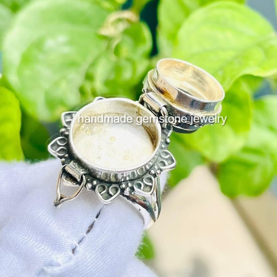 Vintage Poison Ring|Natural Moss Agate,Poison Rings|Secret Compartment| Boho Hippie|925 Sterling Silver Plated| Halloween Day Gift, Pill Box