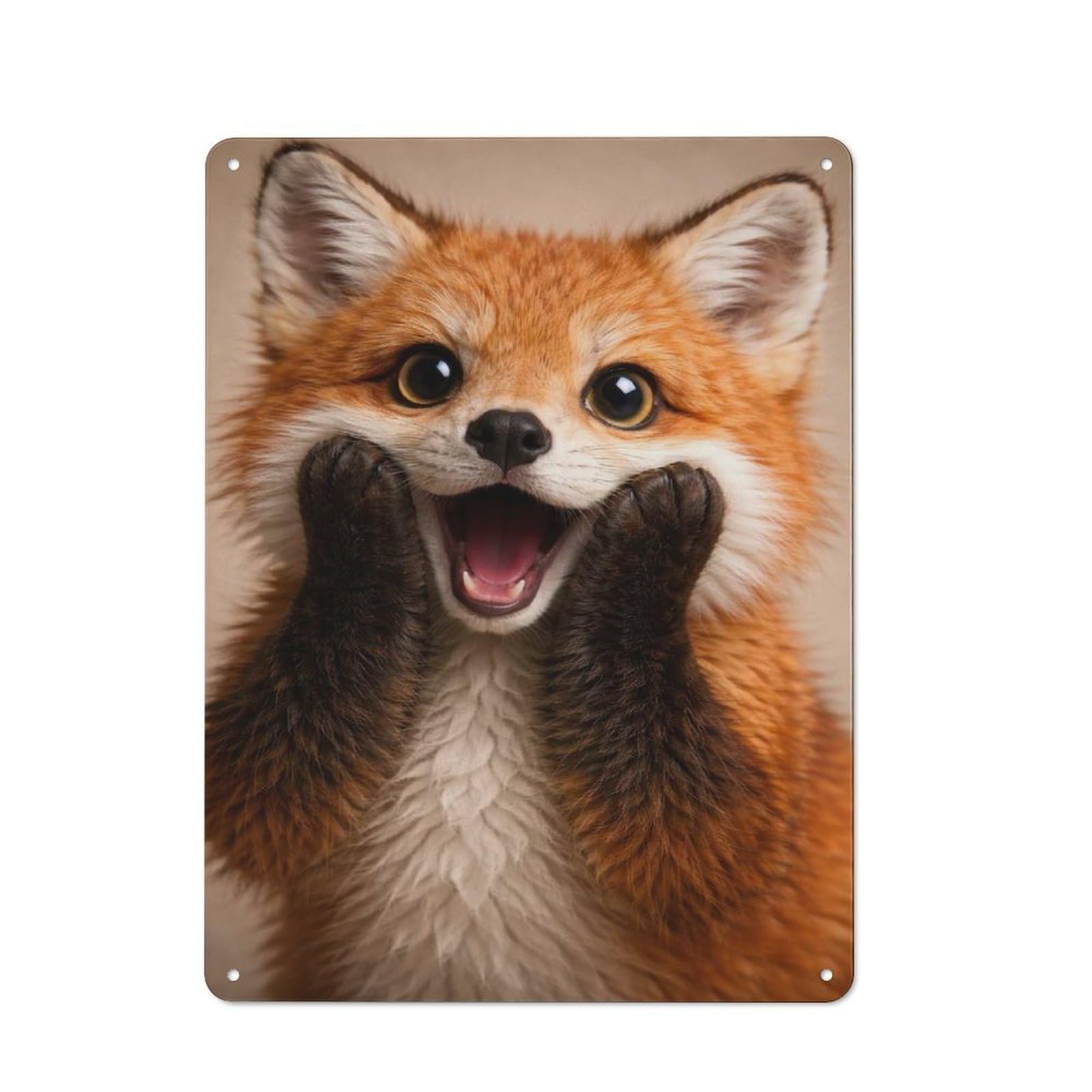 Junmoney Style-14 Surprised Fox Portrait Retro Tin Wall Plaque 40X30cm For Hobby Room Or Studio, New Home Wall Decor For Hobby Room Decor Fans
