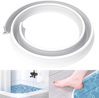 2M Wet Room Floor Water Barrier, Wet Room Floor Barrier, Silicone Curved Groove Shower Door Water Dam, Self-Adhesive Sealing Strip for Kitchen Sink, Bathroom Floor, Shower Tray (T Shape,White)