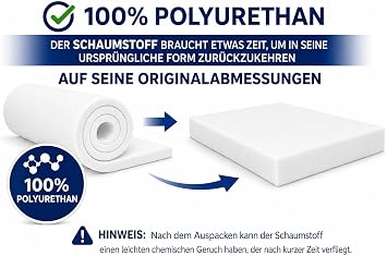 All4All Foam Mattress 120 x 200 x 7 - Foam Board - RG 25/44 - Medium Hard - Furniture Foam - Upholstery Foam