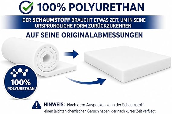 All4All Foam Mattress 120 x 200 x 7 - Foam Board - RG 25/44 - Medium Hard - Furniture Foam - Upholstery Foam