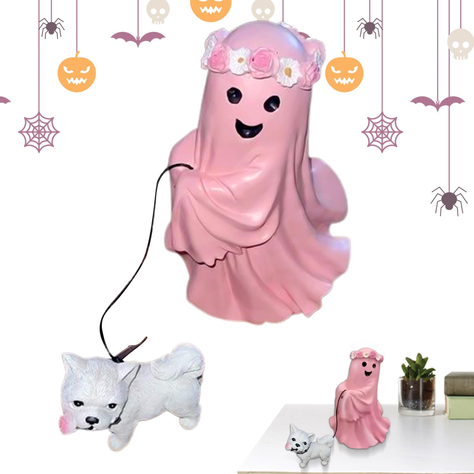 Statue de chien fantôme d'Halloween et figurine mignonne en résine pour bureau