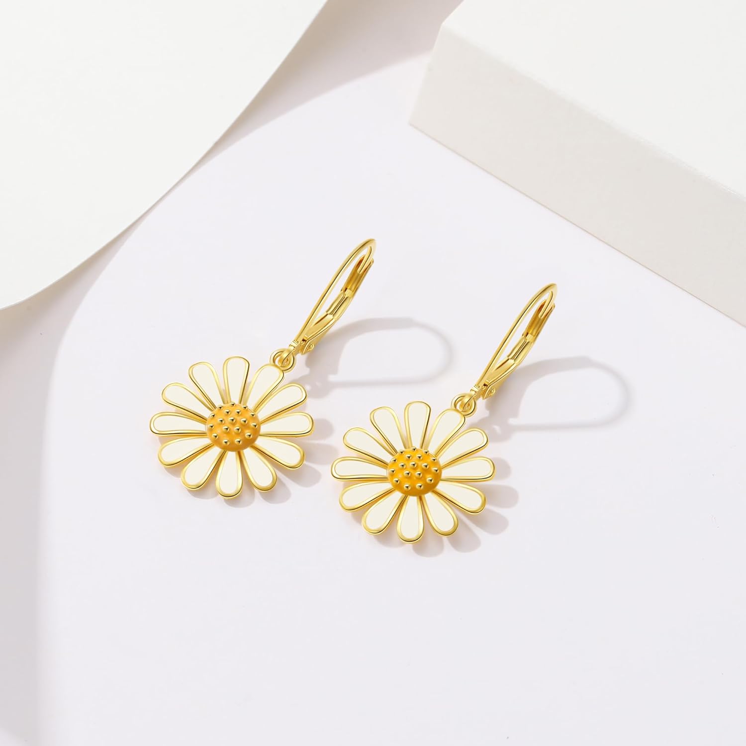 Daisy Dangle Drop Earrings 925 Sterling Silver Daisy Leverback Earrings Jewelry Gift for Women - Image 2