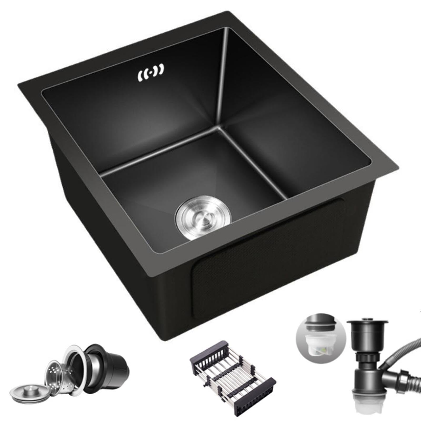 TAXXII Single Bowl Sink with Drain Basket Stainless Steel Versatile Small Size RV Kitchen Essentials Restaurant Shop Dishwashing Basin(40X25X21.5cm)
