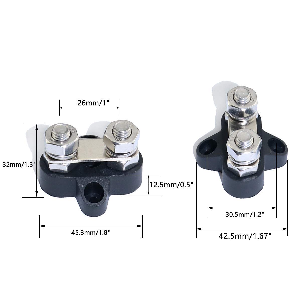 Heart Horse Bus Bar Terminal Block, Battery Power Stud Junction Post, M8 Power Distribution Block for Truck RV Boat, Heavy Duty Stainless Steel 48V 250A(2 pcs Red + 2pcs Black, 5/16")