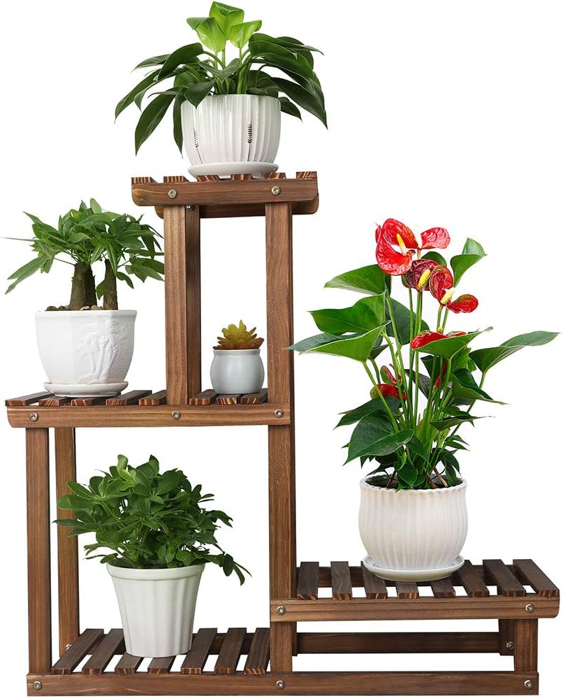 COOGOU Wood Plant Stand Indoor Outdoor 4 Tiers Plant Rack Corner Planter Shelf Flower Pot Holder for Living Room Garden Patio Yard Porch (Space Saving,27.6โ,Small)