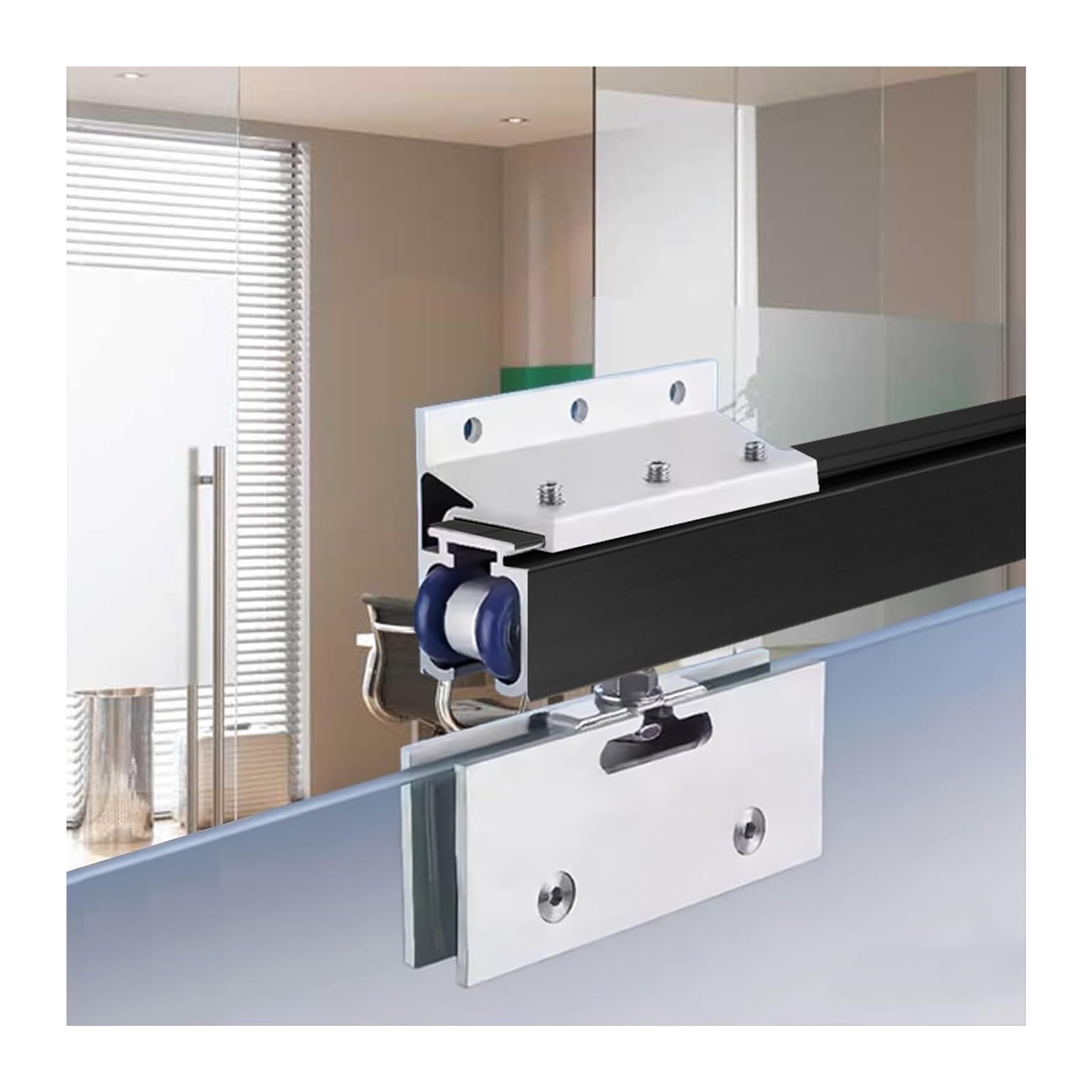 PALSINBY Sliding Glass Door Track Kit, Glass Sliding Door Track Wall Mounted Soft Close Barn Hardware 70-400cm