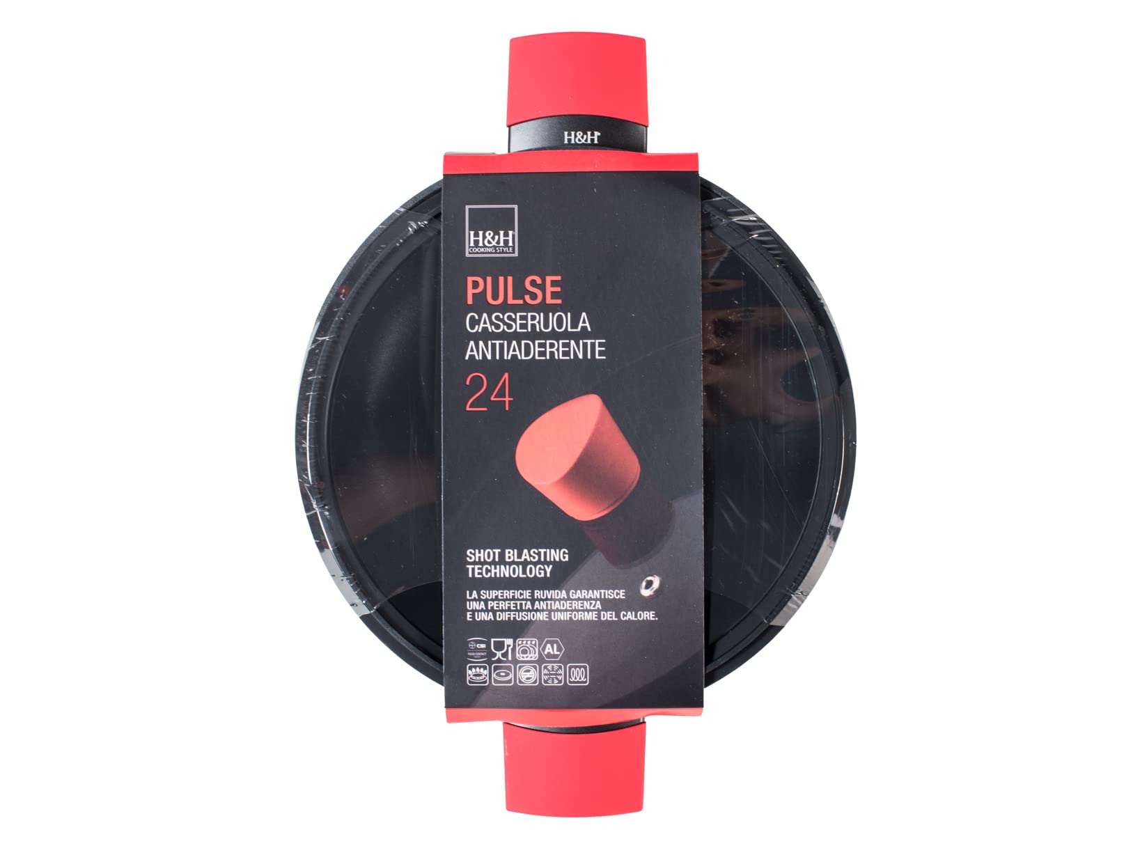 H&H Pulse Casseruola Antiaderente, Manici Soft Touch, Con Coperchio in Vetro, 24cm