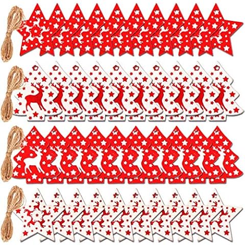 Mcree 40Pcs Red Christmas Wooden Ornaments Cover