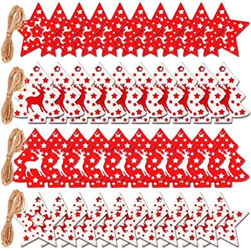 Mcree,Adornos de madera con cuerdas, diseño de copos de nieve de Navidad con cuerdas, adornos de madera acabados, decoración del día de San Valentín, estrellas + árbol de Navidad