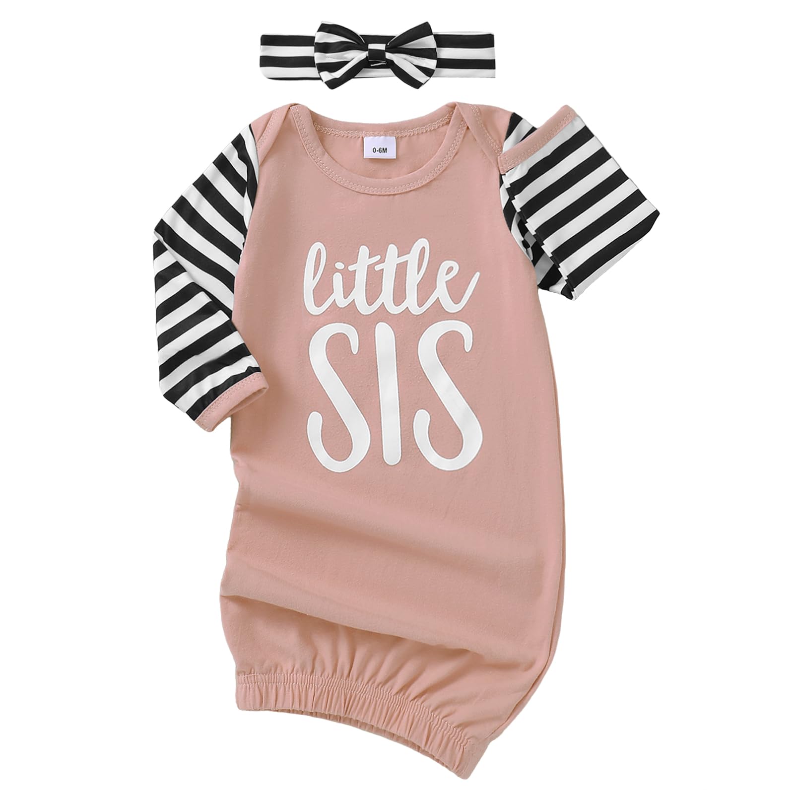 AMAWMW Newborn Baby Girl Little Sister Sleeper Gown Stripe Long Sleeve Nightgown Pajamas Gifts Stuff Essential Outfit S Pink Stripe Sleeve 0-6 Months
