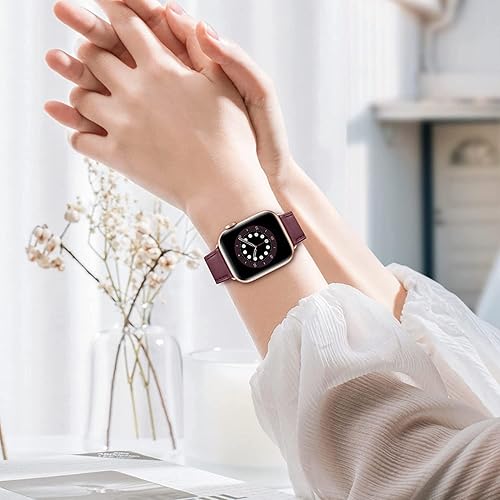 Miniatura 5 de Correa iWatch de repuesto, de cuero granulado en la parte superior, para iWatch Series 5, Series 4, 3, 2, 1, Sport y Edition, 42 mm 44 mm.