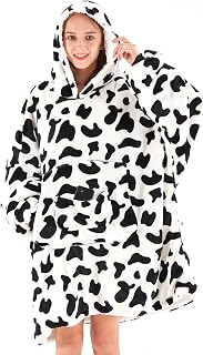 JOYWOO Cow Wearable Blanket Hoodie,Oversized Cat Lovers Sweatshirt Blanket for Adult,Christmas Gifts for Women,Mom,Girlfriend,Cozy Sherpa Hooded Blanket with Giant Pocket and Winter Gifts,Cow Print