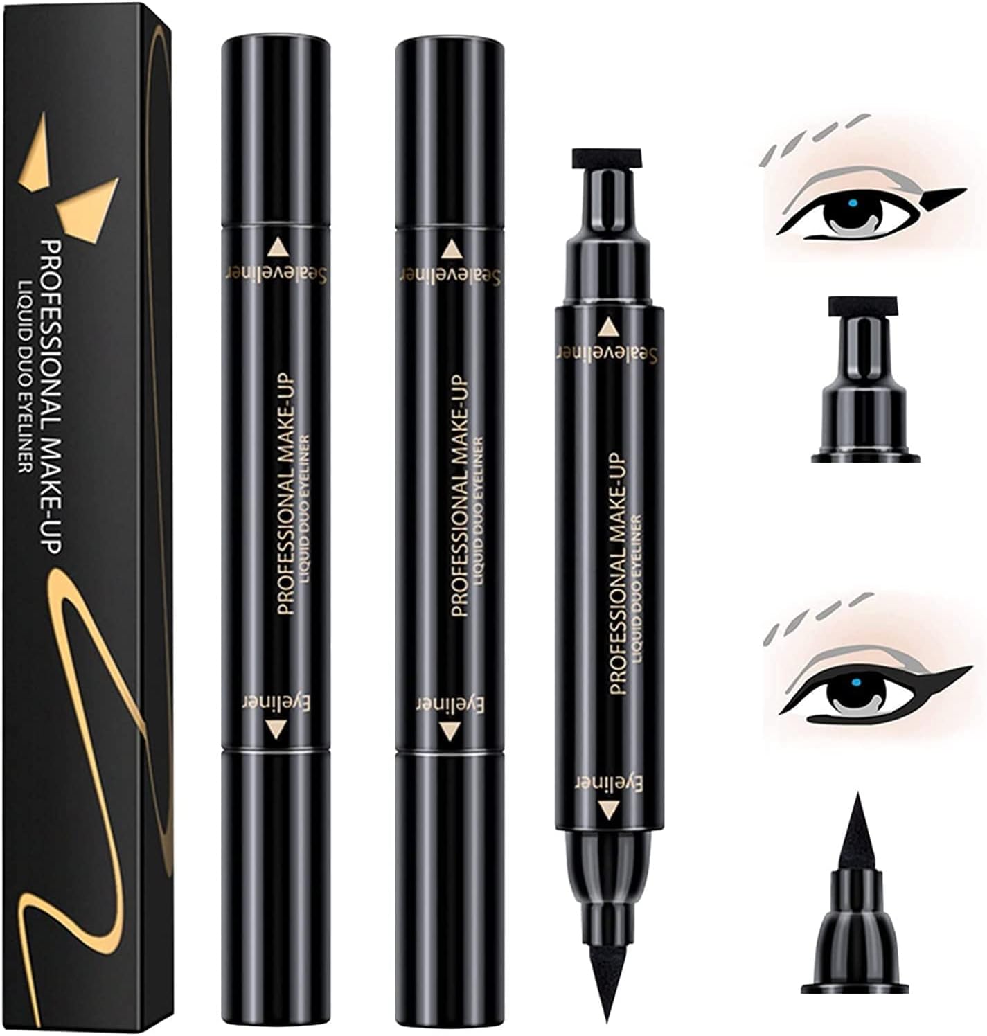 Riceel Eyeliner Stamps, 3 Pcs Winged Eyeliner Pencils, Liquid Eyeliner Pen for Waterproof Smudge Proof Long Lasting