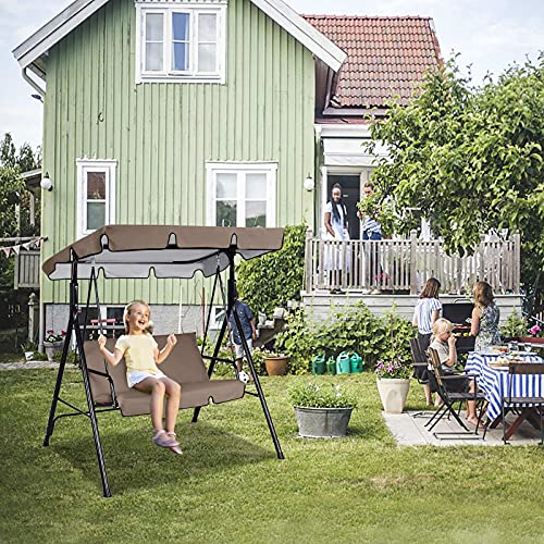 General3 Patio Waterproof Swing Canopy Cover Set, 2 Seats Top Cover+ Swing Cushion Cover, Courtyard Swing Chair Seat Pads Cover Replacement Outdoor Sunscreen Protection Cover (Coffee, 64.5X45 X6'') #TOP3