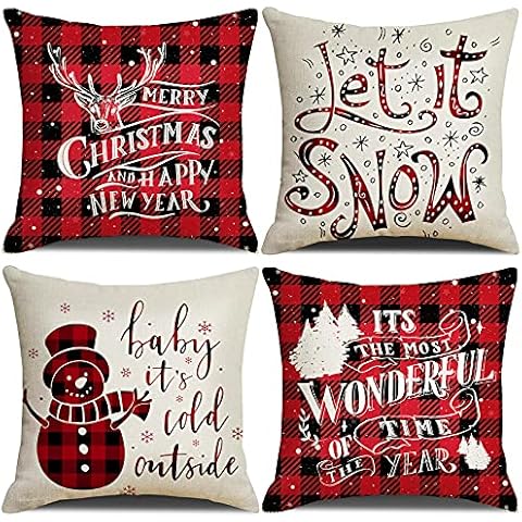 Bigqin Funda Cojin Navidad 4 Piezas 45x45 Cover