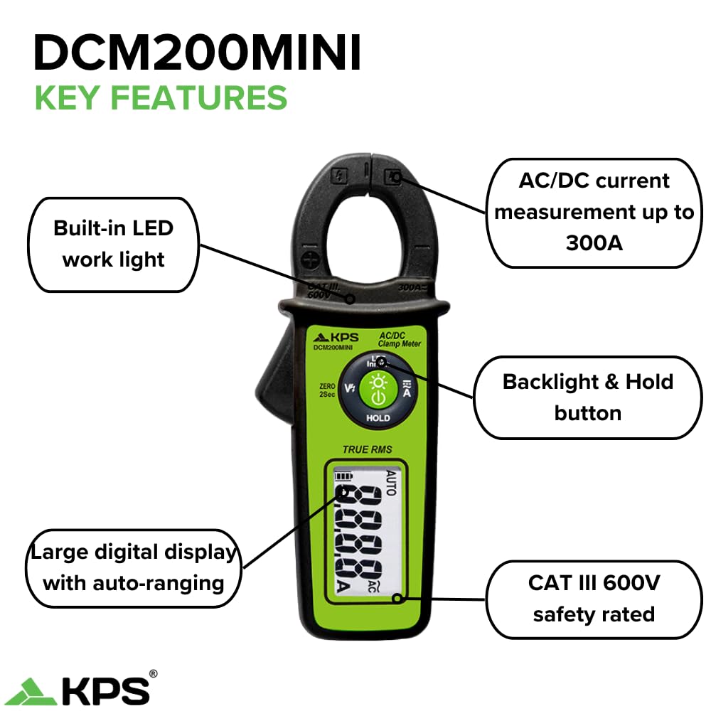 KPS DCM200MINI Compact Clamp Meter – 400A AC with NCV & 6000-Count Display | Best for On-The-Go Electricians and DIYers
