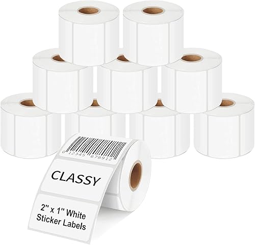 CLASSY Etiquetas térmicas directas etiquetas de código de barras de 2 x 1 pulgada 10 rollos 13000 etiquetas