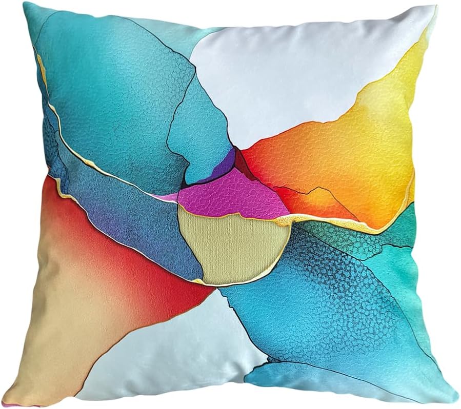 Abstract 24x24 Inch Throw Pillow Case, Double-Sided Printed Colorful Geometric Art Cushion Cover for Modern Living Room, Bedroom