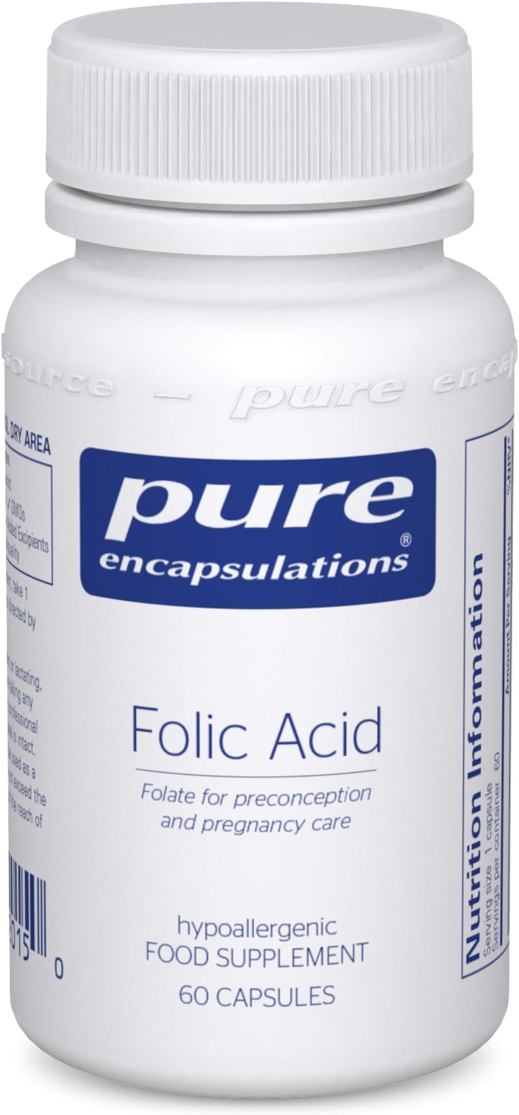 Folic Acid 800 UG - Folate for Preconception and Pregnancy Care - 60 Vegetarian Capsules