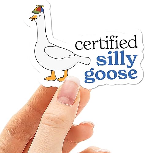 Calcomanía certificada de ganso tonto para botella de agua, divertida calcomanía de meme, bonita calcomanía de sombrero de hélice para vasos