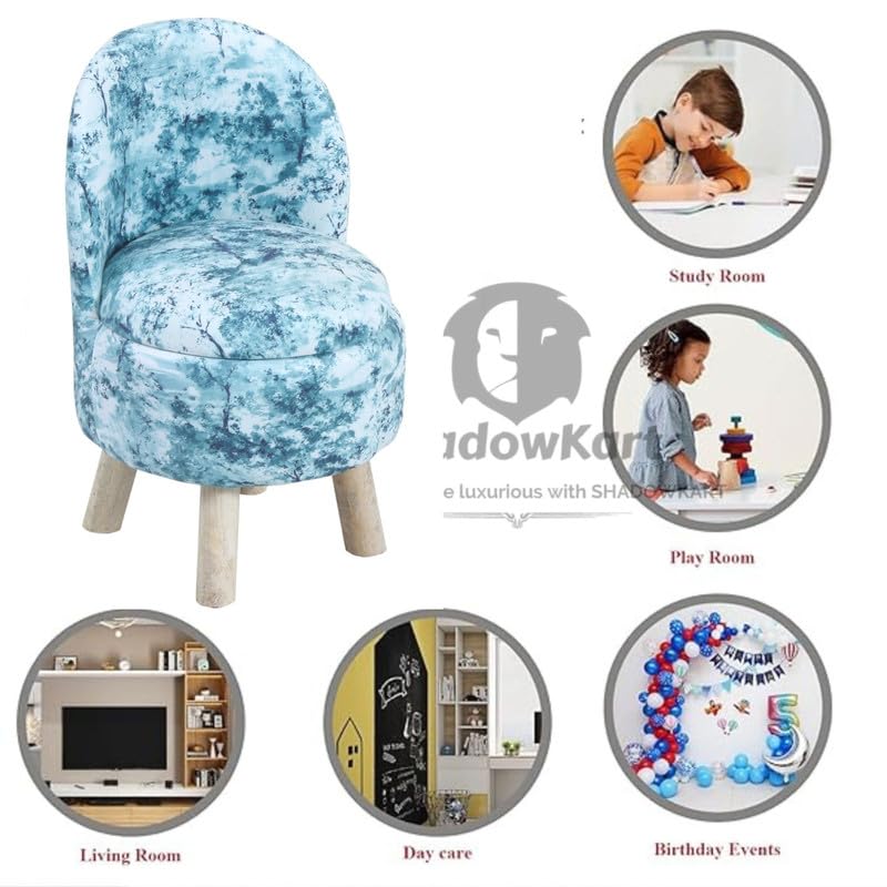 Image of Ottoman Kids pouffe Small Stool for Baby Chair Study Table Stool for Kids Room Baby Sofa Stepstool Children Cartoon Wooden Chair, 14x26 Inch, Seagreen