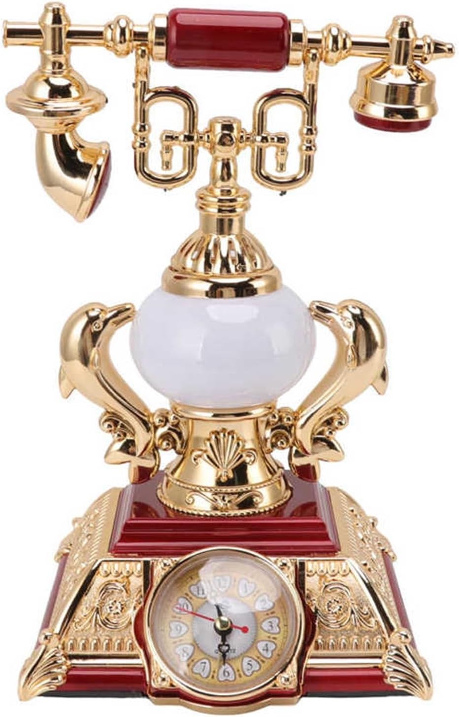 Vintage Telephone Model Table Lamp Alarm Clock Function Easy Assembly Decorative Phone Model for Home Cafe(E)