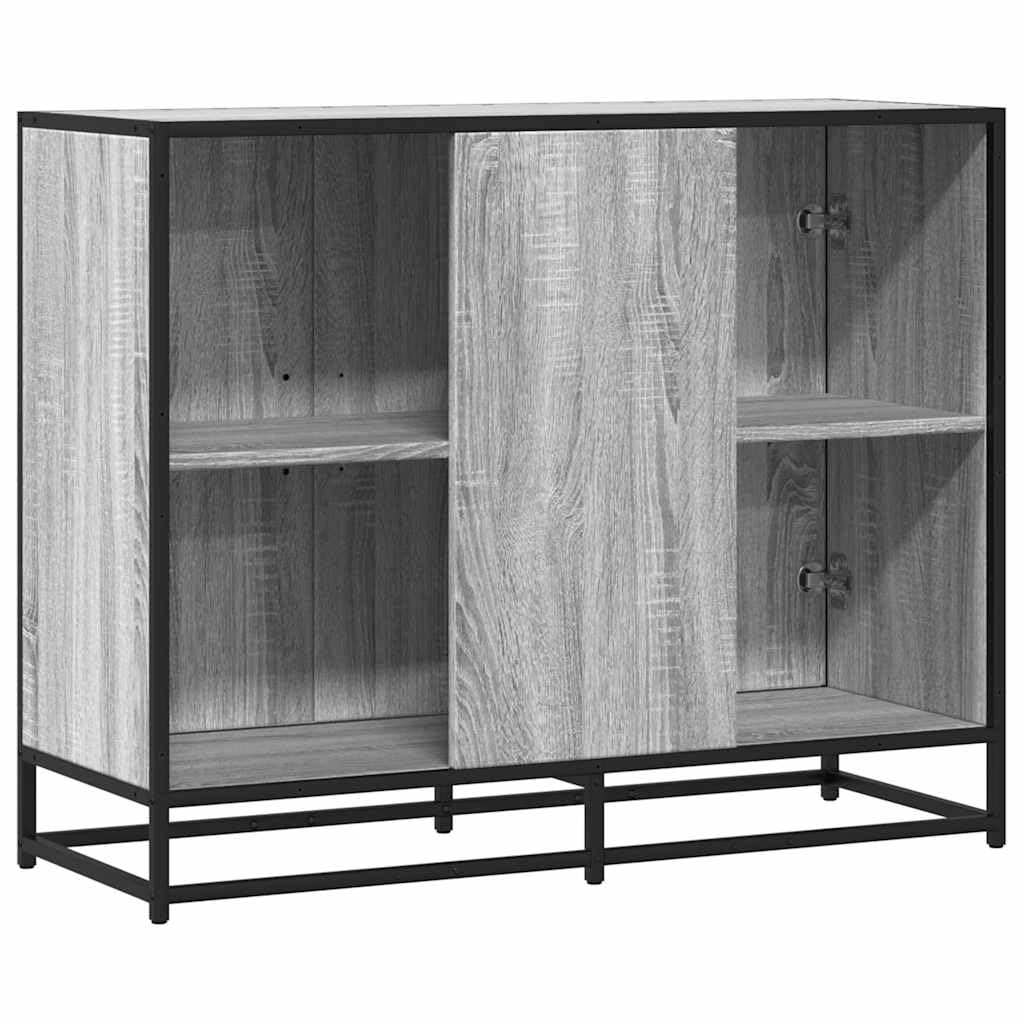 Credenza grigio Sonoma, 94 x 35 x 76 cm, comò in legno | Credenza industriale con struttura in metallo e portata di 70 kg, per camera da letto, corridoio e soggiorno.