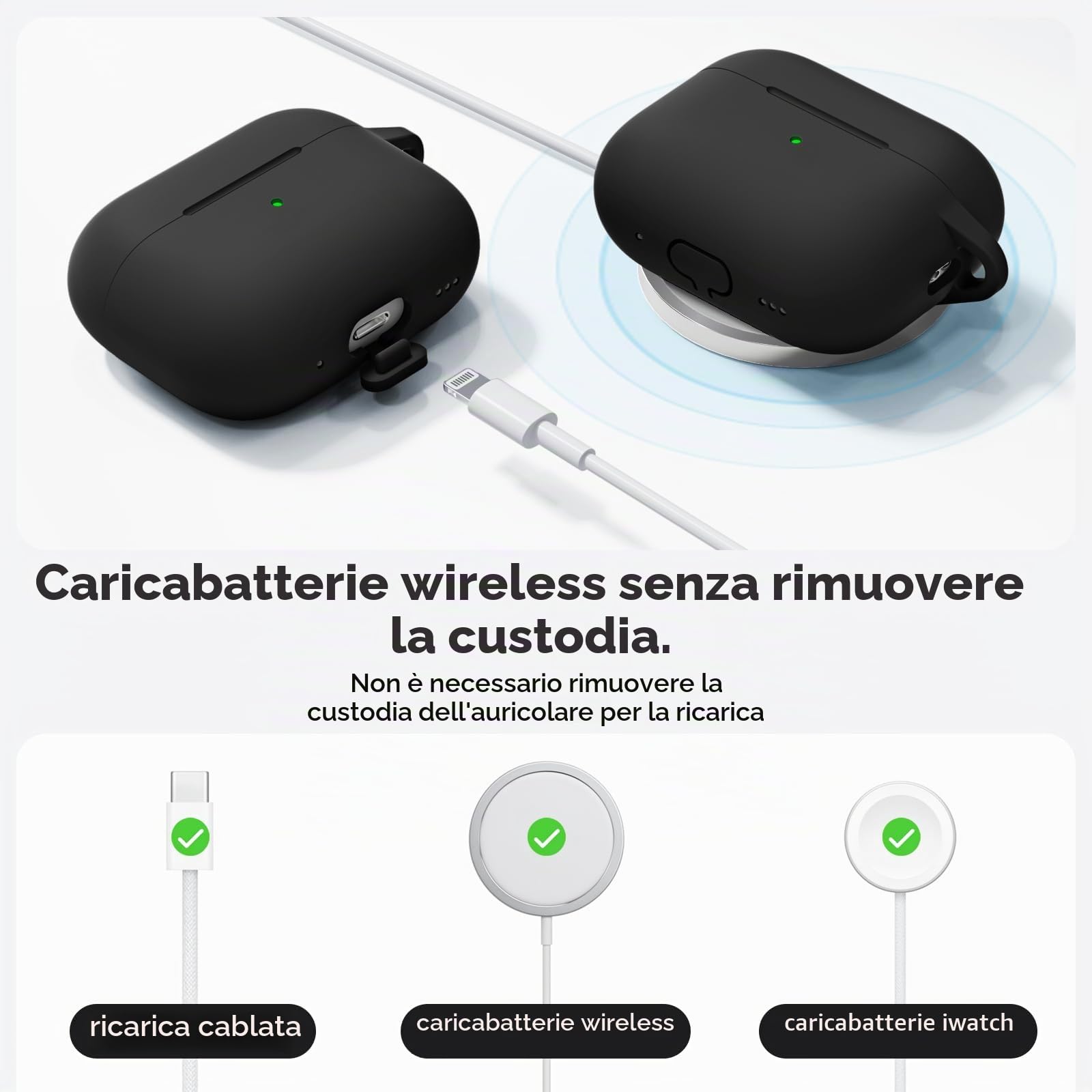 Inesore Hülle für AirPods Pro 3 (2025), Silikon-Schutzhülle mit Reinigungsset, Schwarz