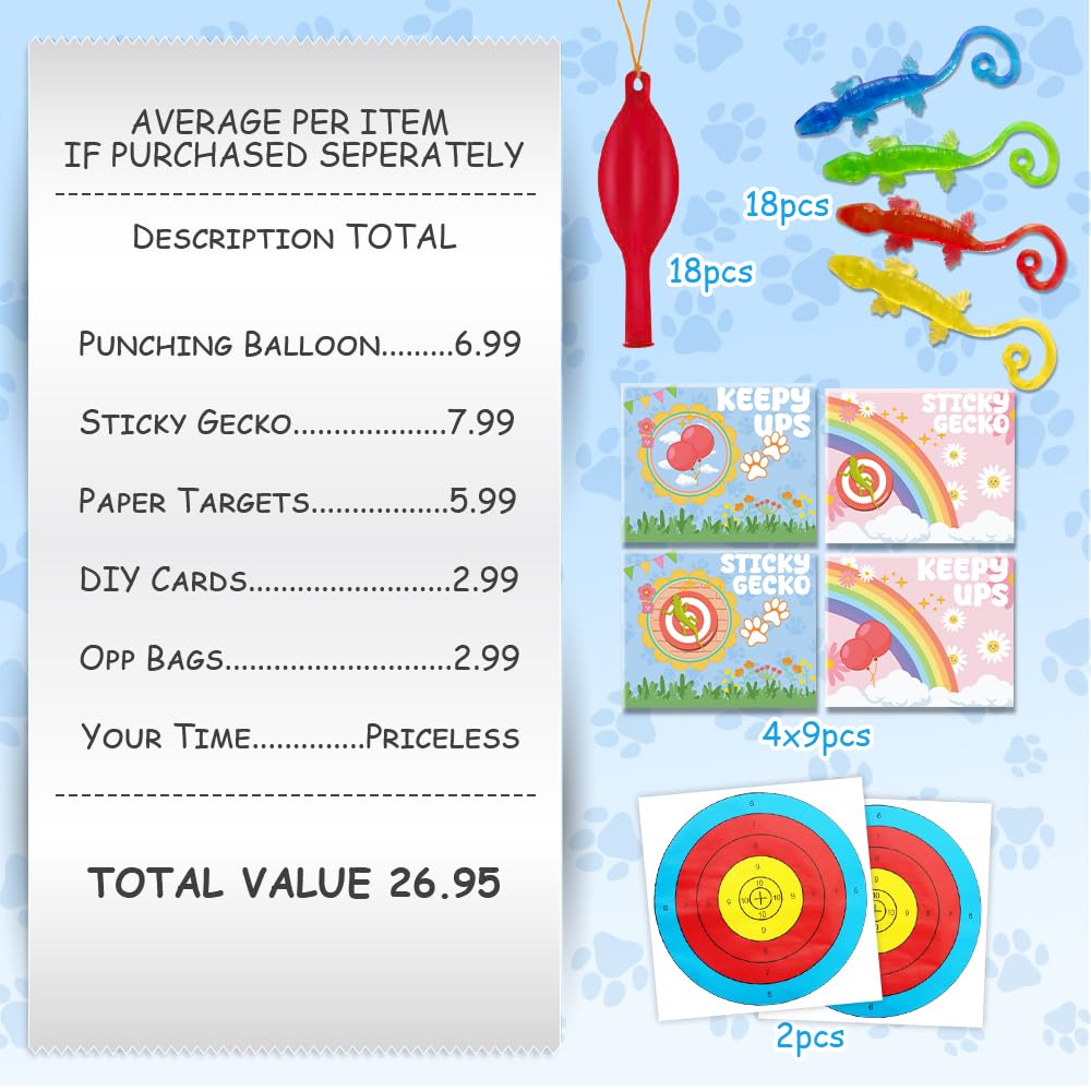 36 Pcs Blue Paw Dog Party Favors - Sticky Geckos & Punch Balloons With Targets