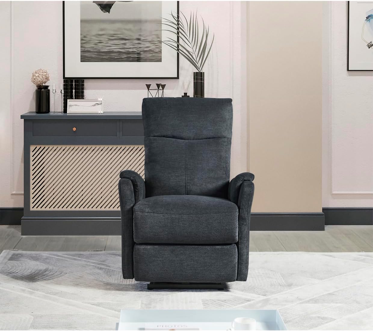 TRIPLE TREE Power Recliner Chair with USB Charge Port,Electric Recliner Chair for Elderly,Breathable Fabric Single Overstuffed Recliner Sofa Chair for Living Room,Bed Room,Dark Gray