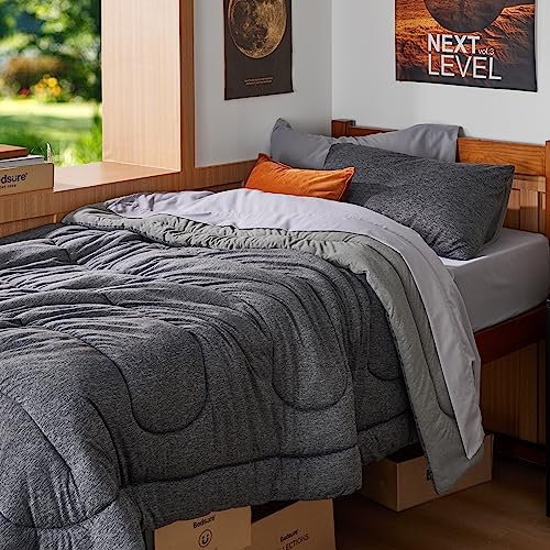 Image of Bedsure Twin /Twin XL Comforter Set - Cooling and Warm Bed Set, Dark Grey Reversible Bedding for All Season, 2 Pieces, 1 Twin /Twin XL Size Comforter (68 inchx88 inch) and 1 Pillow Case (20 inchx26 inch)